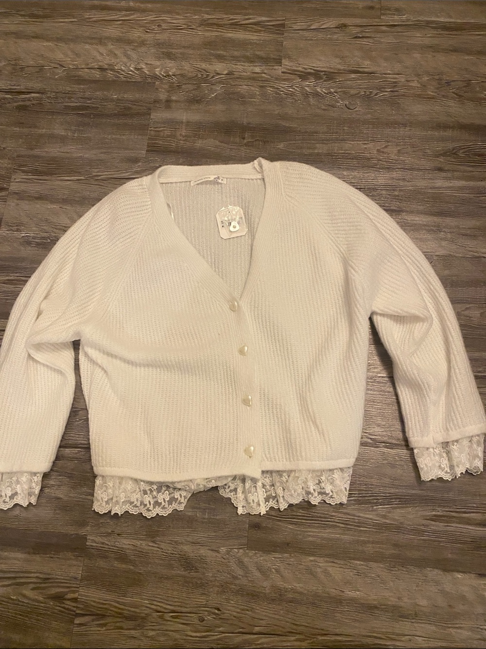 Altar'd State Cream Lace-Hem V-Neck Cardigan